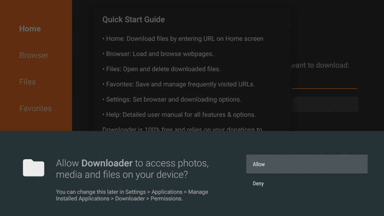 Click Allow to give access to Downloader 