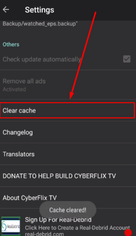 Clear Cache - No Data - CineHub