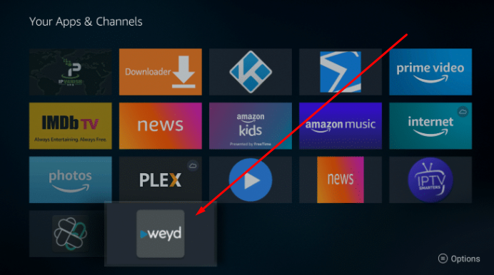 Weyd APK Installed and Ready to Launch on FireStick and Fire TV Cube