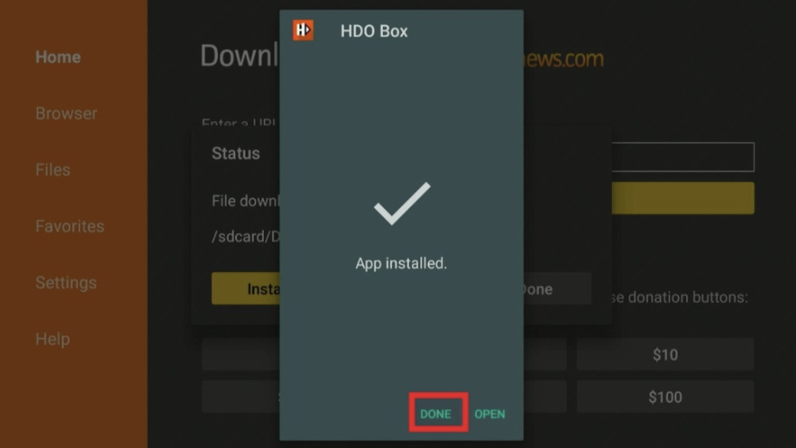 HDO Box APK Installed on FireStick - STEPS