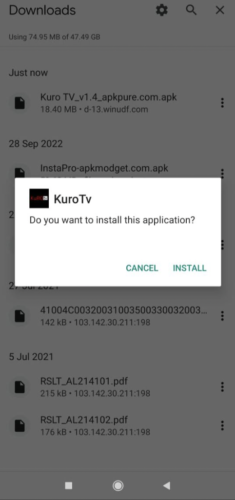 KuRO TV APK Install on Android