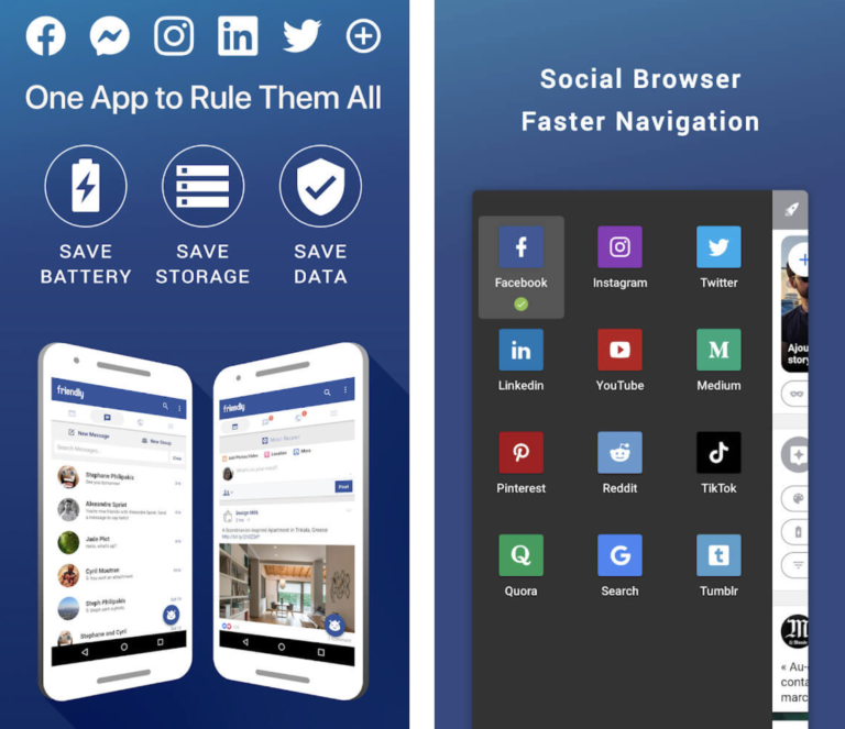 Friendly Social browser apk UI